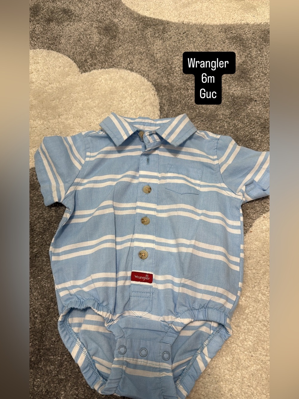 Wrangler Blue & White Striped Baby Button-Front Romper